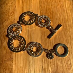 Talbots Gold Tone CZ Pave Circle Toggle Bracelet Statement Bracelet